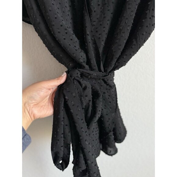 LOFT Plus Women's Black Swiss Dot Short Sleeve Tie Wrap Blouse Size 22 Classic - Picture 11 of 14